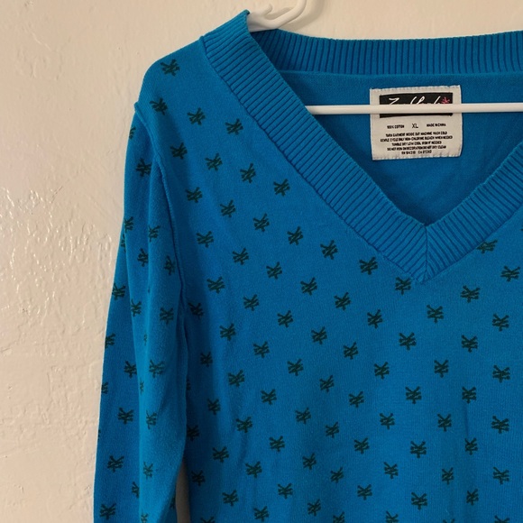 Zoo York Blue Patterned V-Neck Sweater - Picture 1 of 4